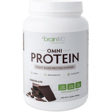 BRAINMD Dr Amen Omni Protein Chocolate - 2.38 lbs - Plant-Based Protein Powder - Promotes Energy & Exercise Recovery - Vegan, Vegetarian, Sugar Free, Gluten Free - 30 Servings