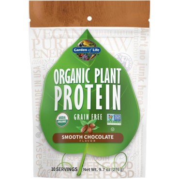 Garden of Life Organic Plant Protein Smooth Chocolate Powder, 10 Servings - Vegan, Grain Free & Gluten Free Plant Based Protein Shake with 1 Billion CFU Probiotics & Enzymes, 15 g Protein, 9.7 Oz