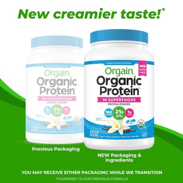 Orgain Organic Vegan Protein + 50 Superfoods Powder, Vanilla Bean - 21g Plant Based Protein, 8g Prebiotic Fiber, No Lactose Ingredients, Gluten Free, No Added Sugar, Non-GMO, 2.02 lb