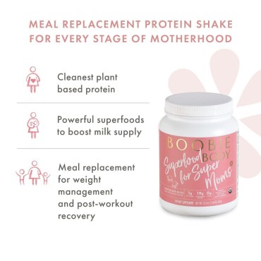 Boobie Body Superfood Protein Meal Replacement Shake, Chocolate Bliss Flavor | 19g Protein | Safe For Pregnancy, Lactation, & Motherhood | Organic, Vegan, Zero Sugar, 1 Tub (23.3 oz.)