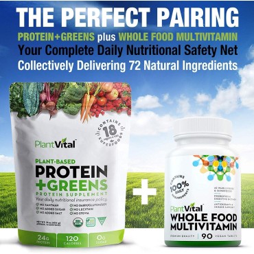 Plantvital Unflavored Organic Vegan Protein Powder - 18 Superfoods, Veggies and Probiotics - Organic Plant-Based Protein Powder - All BCAA’s, Gluten Free - 16oz -1 Pouch