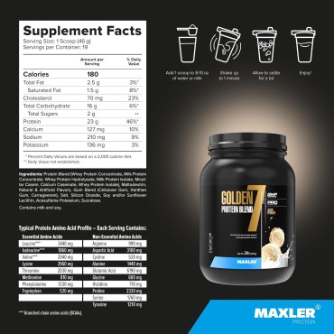 Maxler Golden 7 Protein Blend - Protein Powder for Muscle Gain & Recovery - Vanilla Protein Powder 2 lb