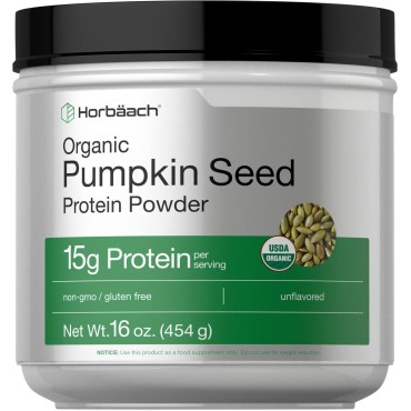 Horbäach Pumpkin Seed Protein Powder Organic | 16 oz | Vegetarian, Gluten Free, and Non-GMO Formula | Keto and Paleo Supplement | 15g of Protein Per Serving