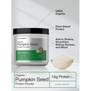 Horbäach Pumpkin Seed Protein Powder Organic | 16 oz | Vegetarian, Gluten Free, and Non-GMO Formula | Keto and Paleo Supplement | 15g of Protein Per Serving