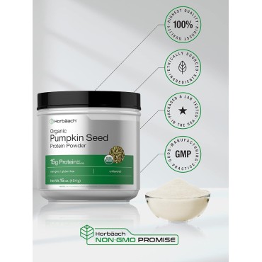 Horbäach Pumpkin Seed Protein Powder Organic | 16 oz | Vegetarian, Gluten Free, and Non-GMO Formula | Keto and Paleo Supplement | 15g of Protein Per Serving