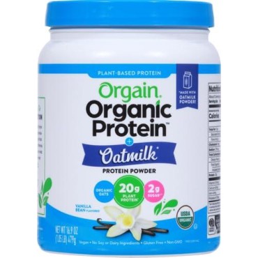 Orgain Organic Vegan Protein Powder + Oat Milk, Vanilla Bean - 20g Plant Based Protein, Gluten Free, No Dairy, Soy or Lactose Ingredients, Low Sugar, Non-GMO, Kosher, For Shakes & Smoothies - 1.05lb