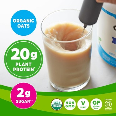 Orgain Organic Vegan Protein Powder + Oat Milk, Vanilla Bean - 20g Plant Based Protein, Gluten Free, No Dairy, Soy or Lactose Ingredients, Low Sugar, Non-GMO, Kosher, For Shakes & Smoothies - 1.05lb