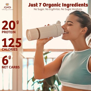 Infinity Organic Plant Based Protein Powder | Organic Hemp Protein Powder + Brown Rice Protein Powder with Enzymes & Prickly Pear Nopal Cactus | Vegan, Sugar Free, Soy Free, Whey Free, Non GMO (580g)