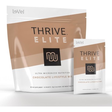 Le-Vel Thrive Elite Chocolate Lifestyle Mix | Protein Shake for Men & Women | Gluten Free Chocolate Protein Powder | High Calorie Protein Shake | 16 Packets (Single Serves)