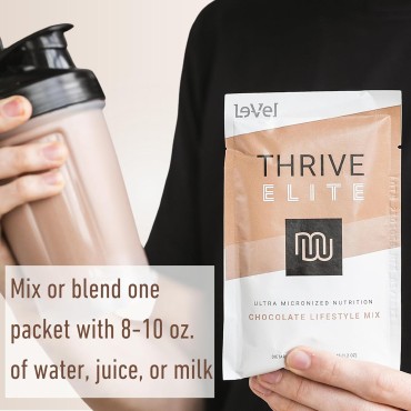 Le-Vel Thrive Elite Chocolate Lifestyle Mix | Protein Shake for Men & Women | Gluten Free Chocolate Protein Powder | High Calorie Protein Shake | 16 Packets (Single Serves)