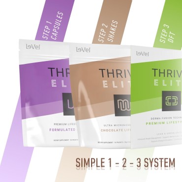 Le-Vel Thrive Elite Chocolate Lifestyle Mix | Protein Shake for Men & Women | Gluten Free Chocolate Protein Powder | High Calorie Protein Shake | 16 Packets (Single Serves)